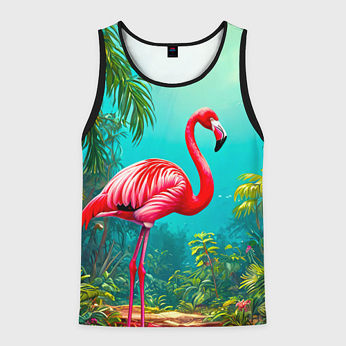 Мужская майка без рукавов Фламинго в джунглях / 3D-Черный – фото 1