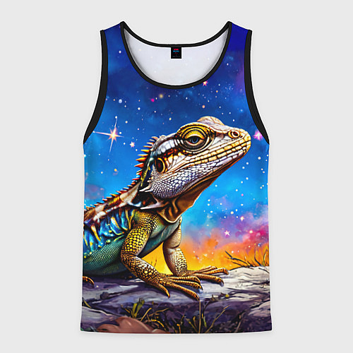 Мужская майка без рукавов Ящерица в космосе / 3D-Черный – фото 1