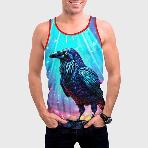 Мужская майка без рукавов Черный ворон в неоне / 3D-Красный – фото 3