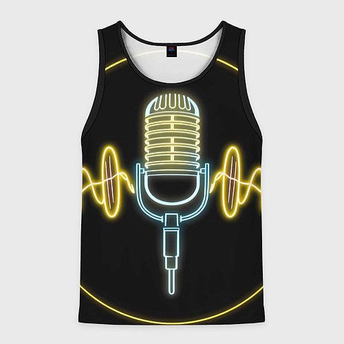 Мужская майка без рукавов Неоновый микрофон / 3D-Черный – фото 1