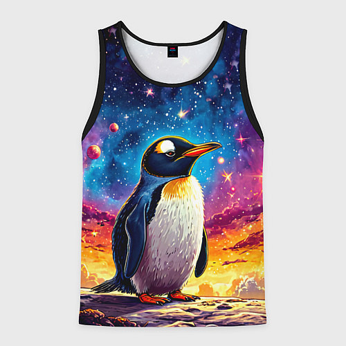 Мужская майка без рукавов Пингвин в космосе / 3D-Черный – фото 1