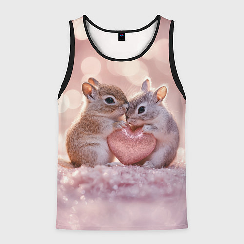 Мужская майка без рукавов Влюбленные белочки с сердечком / 3D-Черный – фото 1