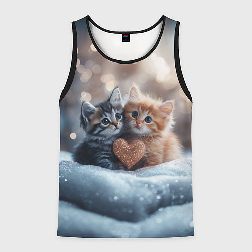 Мужская майка без рукавов Влюбленные котята с сердечком / 3D-Черный – фото 1