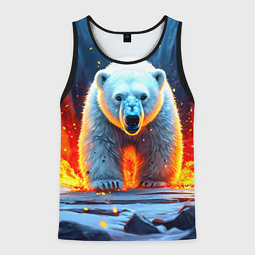 Мужская майка без рукавов Белый медведь в огне / 3D-Черный – фото 1