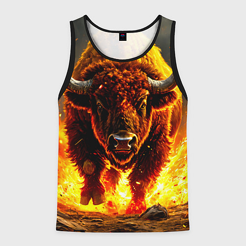 Мужская майка без рукавов Буйвол в огне / 3D-Черный – фото 1