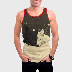 Майка-безрукавка мужская Белая волчица и черный волк, цвет: 3D-красный — фото 2