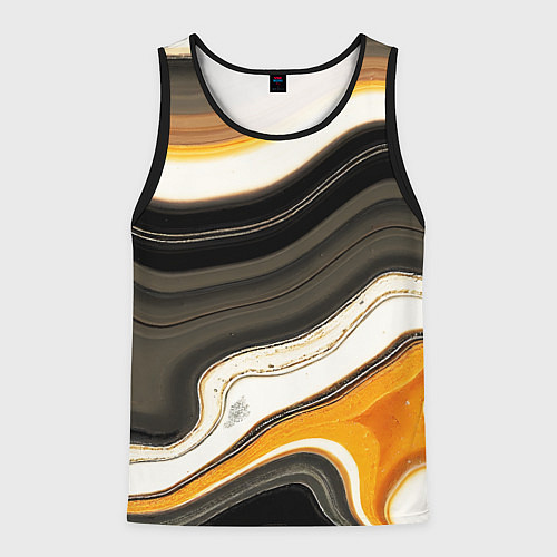 Мужская майка без рукавов Волнистые чёрно-жёлтые полосы на белом фоне / 3D-Черный – фото 1