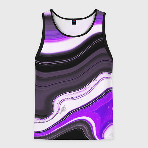 Мужская майка без рукавов Волнистые горизонтальные чёрно-фиолетовые полосы н / 3D-Черный – фото 1