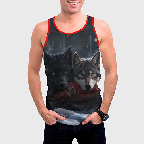 Мужская майка без рукавов Love wolfs / 3D-Красный – фото 3