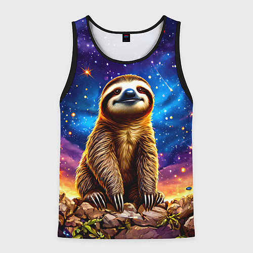 Мужская майка без рукавов Ленивец и звездное небо / 3D-Черный – фото 1