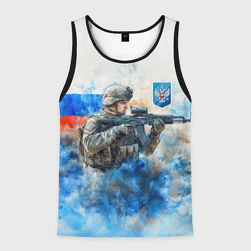 Мужская майка без рукавов Русский солдат и герб РФ / 3D-Черный – фото 1
