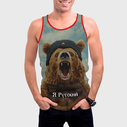 Мужская майка без рукавов Я русский - медведь / 3D-Красный – фото 3