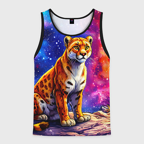 Мужская майка без рукавов Пума и звездное небо / 3D-Черный – фото 1