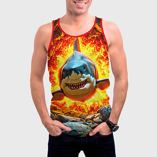 Мужская майка без рукавов Акула в огне / 3D-Красный – фото 3