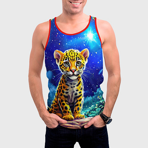 Мужская майка без рукавов Ягуар в звездную ночь / 3D-Красный – фото 3