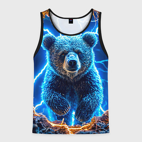 Мужская майка без рукавов Медведь и молния / 3D-Черный – фото 1