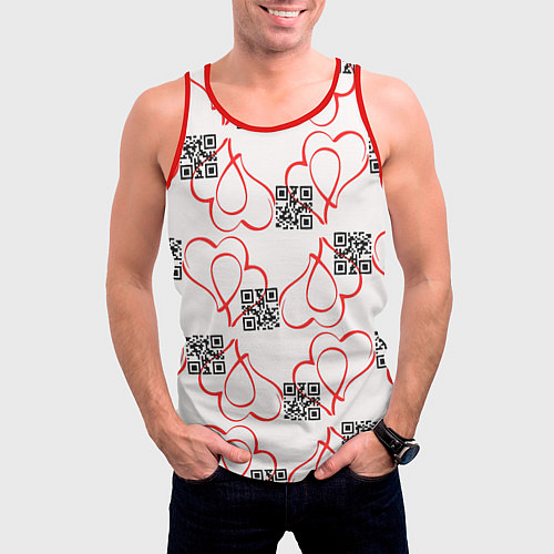 Мужская майка без рукавов Сердца и код любви на белом / 3D-Красный – фото 3