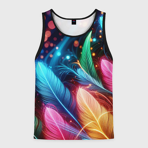 Мужская майка без рукавов Яркие красочные неоновые перья / 3D-Черный – фото 1