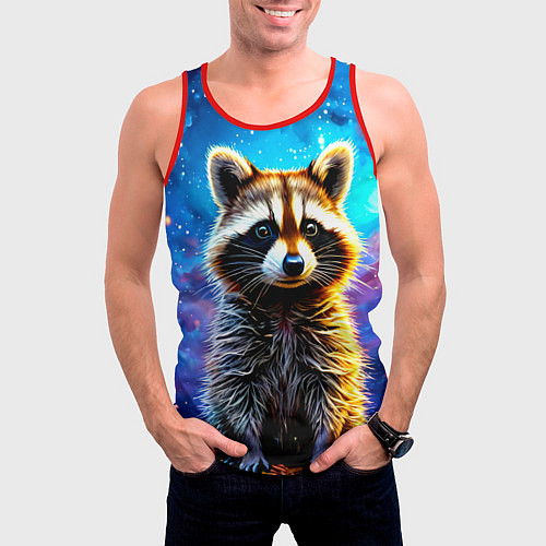 Мужская майка без рукавов Енот в звездную ночь / 3D-Красный – фото 3