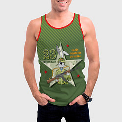 Майка-безрукавка мужская Заяц в форме с автоматом, цвет: 3D-красный — фото 2