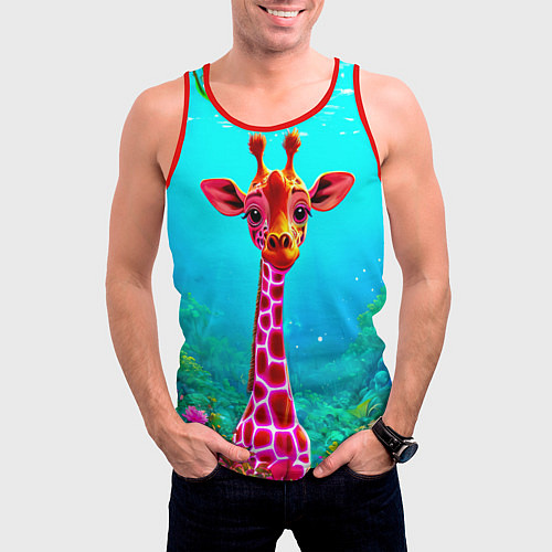 Мужская майка без рукавов Жираф в сказачном лесу / 3D-Красный – фото 3