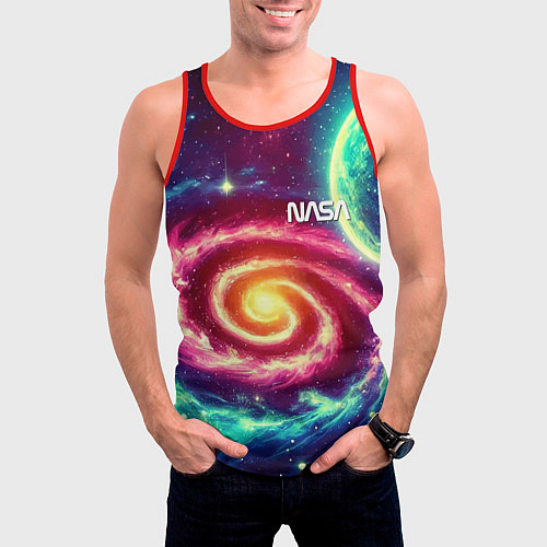 Мужская майка без рукавов Spiral galaxy - neon glow / 3D-Красный – фото 3