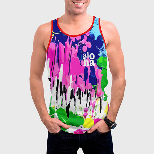Мужская майка без рукавов Colorful abstraction - aloha / 3D-Красный – фото 3
