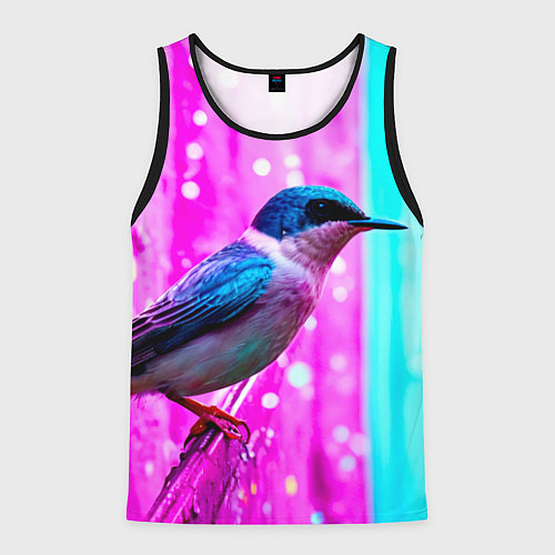 Мужская майка без рукавов Ласточка на фиолетовой стене / 3D-Черный – фото 1