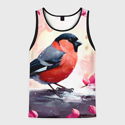 Майка-безрукавка мужская Снегирь в цветах, цвет: 3D-черный