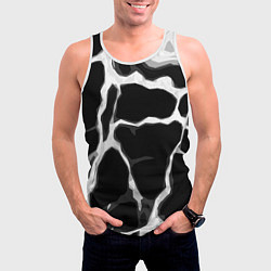Майка-безрукавка мужская Белые абстрактные полосы на чёрном фоне, цвет: 3D-белый — фото 2