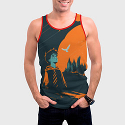Майка-безрукавка мужская Гарри Поттер черно-оранжевый фон, цвет: 3D-красный — фото 2