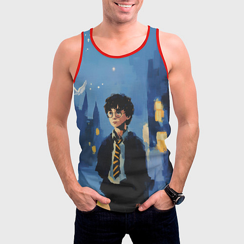 Мужская майка без рукавов Гарри Поттер рисунок акварелью / 3D-Красный – фото 3