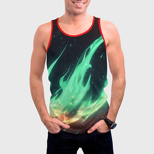 Мужская майка без рукавов Зеленое абстрактное пламя / 3D-Красный – фото 3