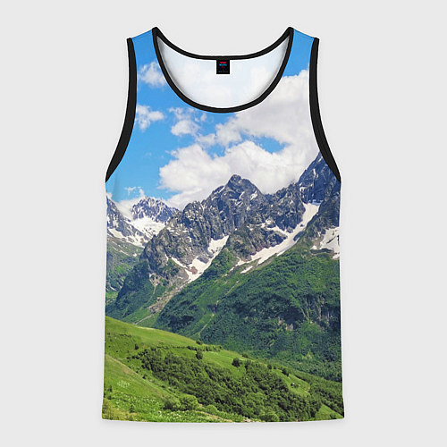 Мужская майка без рукавов Домбай - горный пейзаж на Северном Кавказе / 3D-Черный – фото 1