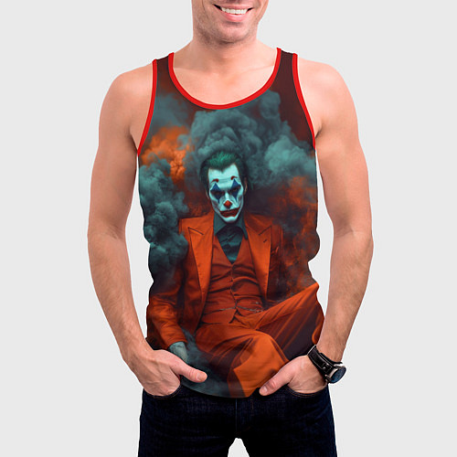 Мужская майка без рукавов Джокер в дыму красок / 3D-Красный – фото 3