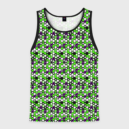 Мужская майка без рукавов Киберпанк шестиугольники зелёные / 3D-Черный – фото 1