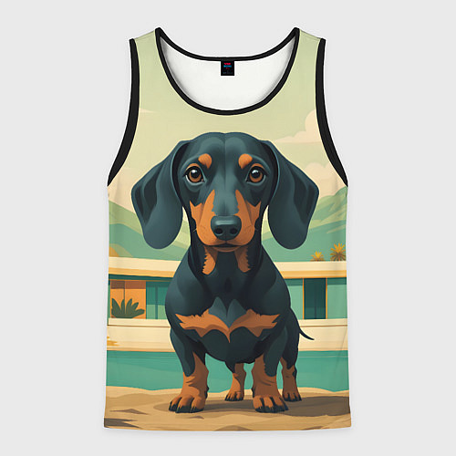 Мужская майка без рукавов Такса и лето / 3D-Черный – фото 1