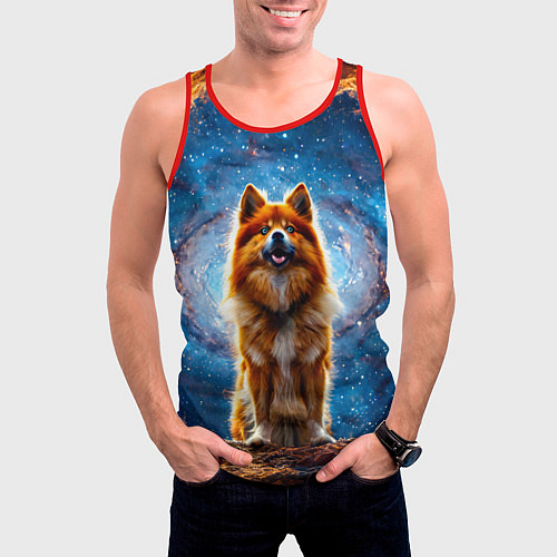 Мужская майка без рукавов Финский лаппхунд в космосе / 3D-Красный – фото 3
