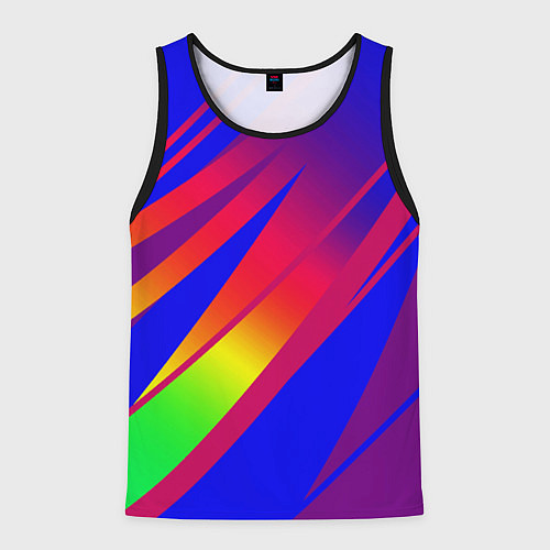 Мужская майка без рукавов Красно-синий с полосами градиент / 3D-Черный – фото 1