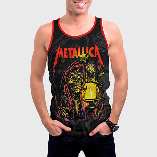 Мужская майка без рукавов Metallica - skeleton with a lantern / 3D-Красный – фото 3