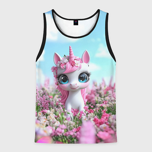 Мужская майка без рукавов Единорожка в цветочках / 3D-Черный – фото 1