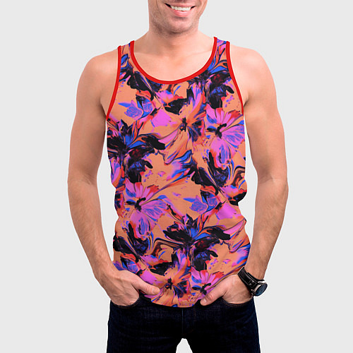 Мужская майка без рукавов Абстрактные цветы - текучая краска / 3D-Красный – фото 3