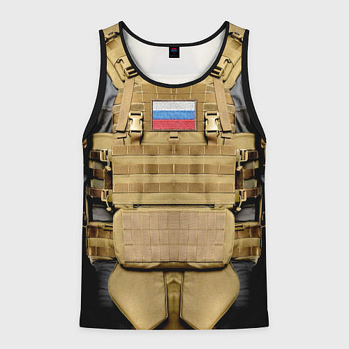 Мужская майка без рукавов Бронежилет цвета хаки армия России / 3D-Черный – фото 1