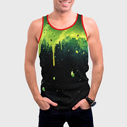 Майка-безрукавка мужская Зеленая стекающая краска по черному фону, цвет: 3D-красный — фото 2