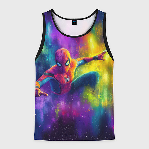 Мужская майка без рукавов Человек - паук радужные краски / 3D-Черный – фото 1