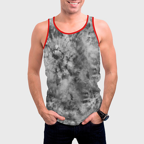 Мужская майка без рукавов Серый тай дай - абстракция / 3D-Красный – фото 3
