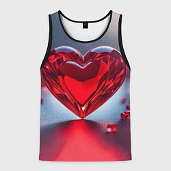 Майка-безрукавка мужская Хрустальное красное сердце на сером фоне с боке, цвет: 3D-черный