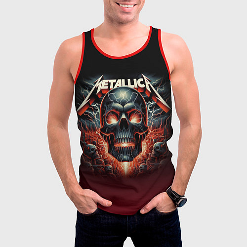 Мужская майка без рукавов Metallica - fire skull / 3D-Красный – фото 3