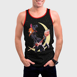 Майка-безрукавка мужская Ведьма с яблоком летит на метле, цвет: 3D-красный — фото 2