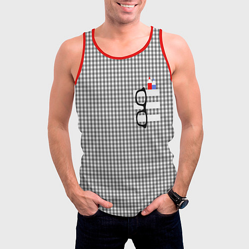 Мужская майка без рукавов Черные очки висят на кармане / 3D-Красный – фото 3